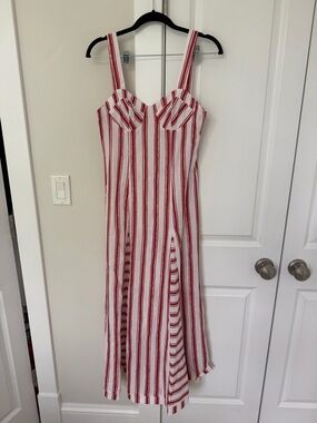 Commense Red and White Striped Midi Sundress